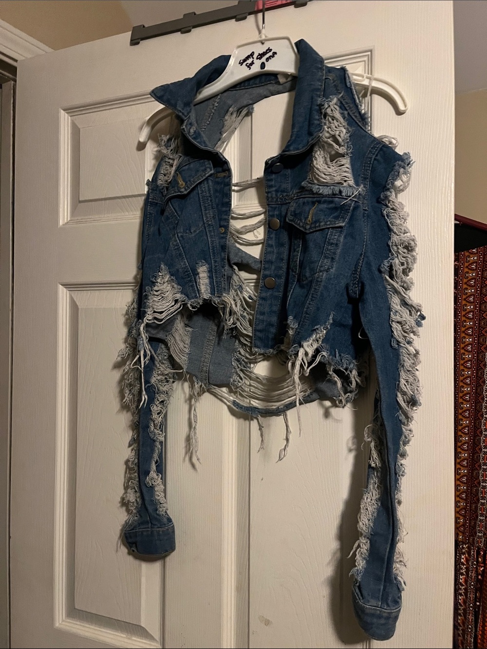Forever 21 Distressed Cropped Blue Denim Jacket